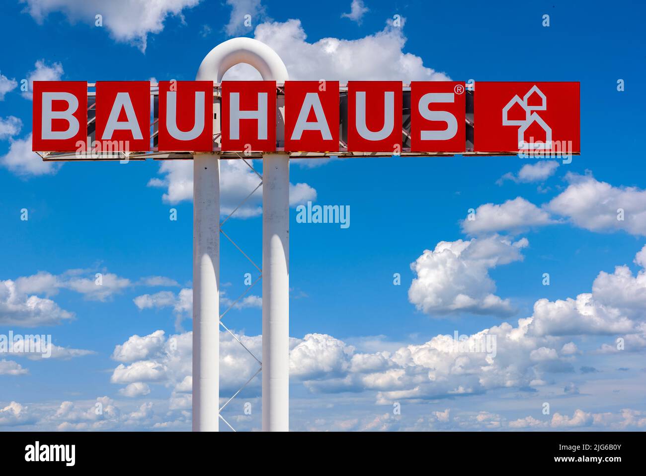 Werbeschild der Firma BAUHAUS Stock Photo