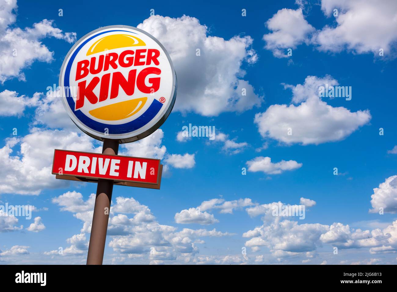 Werbeschild der Firma BURGER KING Stock Photo