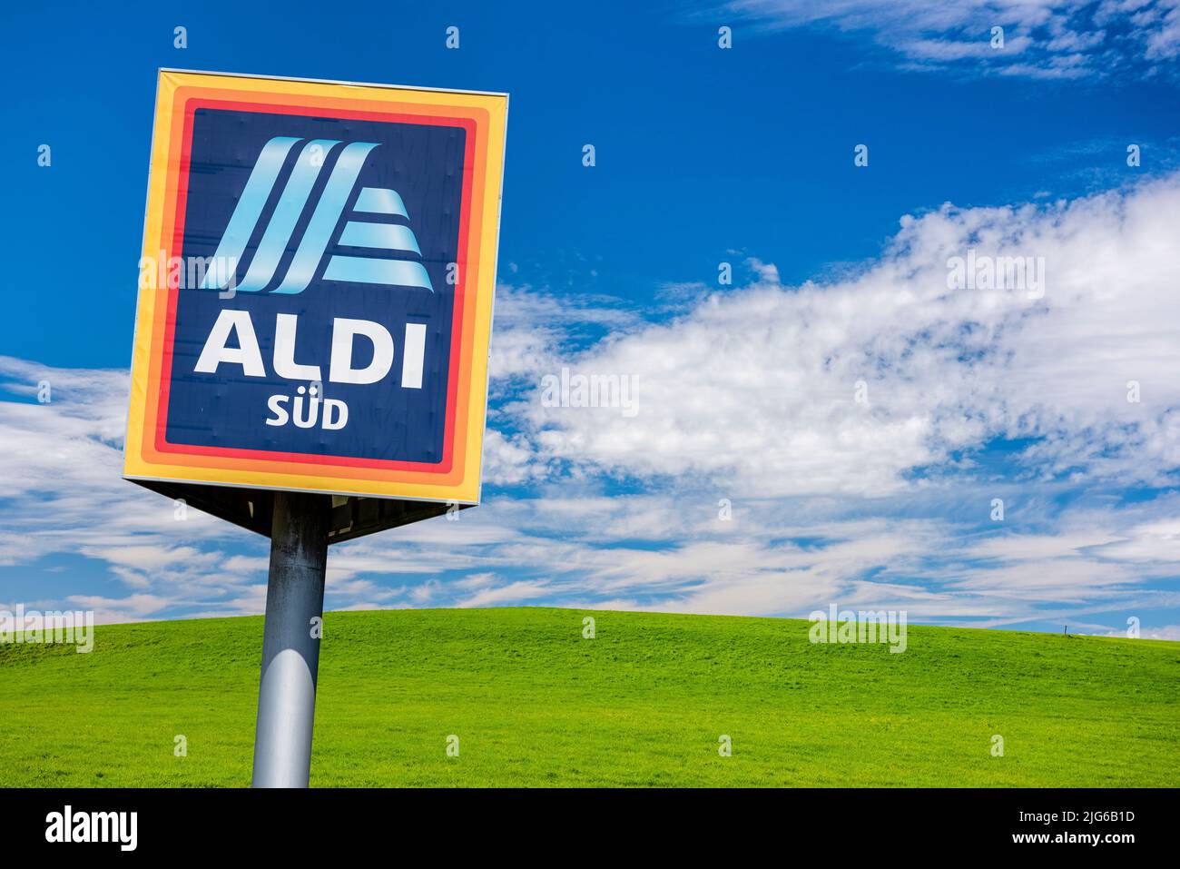 Werbeschild der Firma ALDI-SÜD Stock Photo