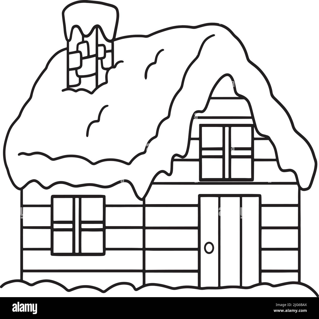 Winter House Isolated Coloring Page for Kids Stock Vector