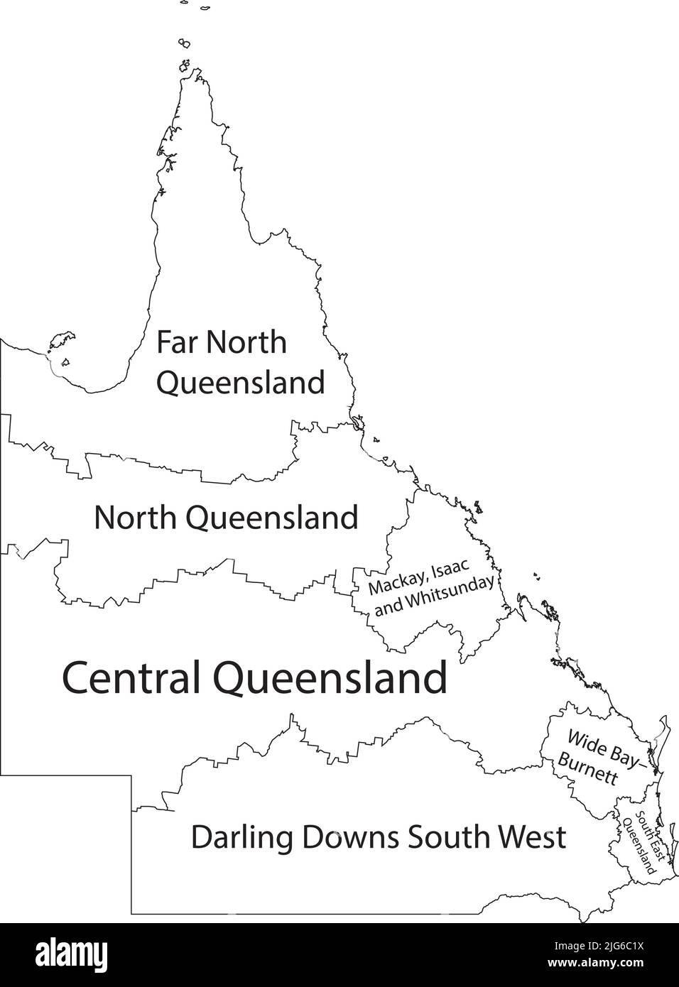 White tagged map of regions of QUEENSLAND, AUSTRALIA Stock Vector Image