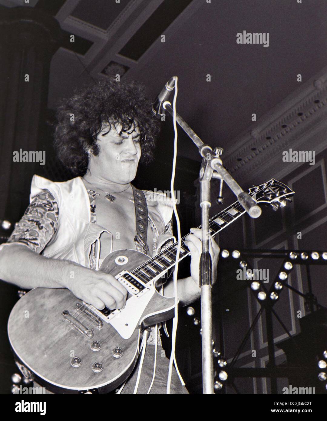 T-REX UK rock group with Marc Bolan at an unidentified gig in January 1974. Stock Photo