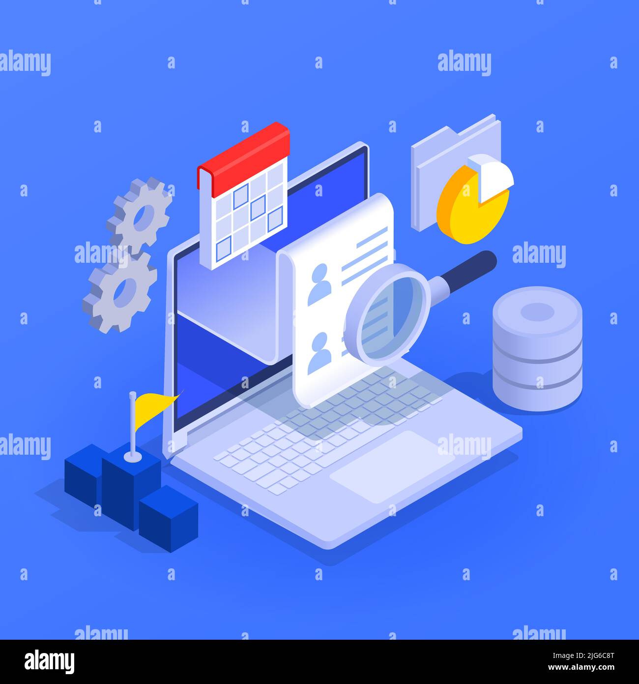 Business development intelligence strategies symbols isometric