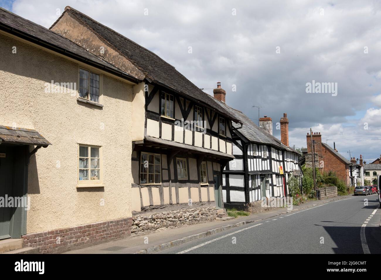 Medieval black and white half timbered houses in the mediaeval village