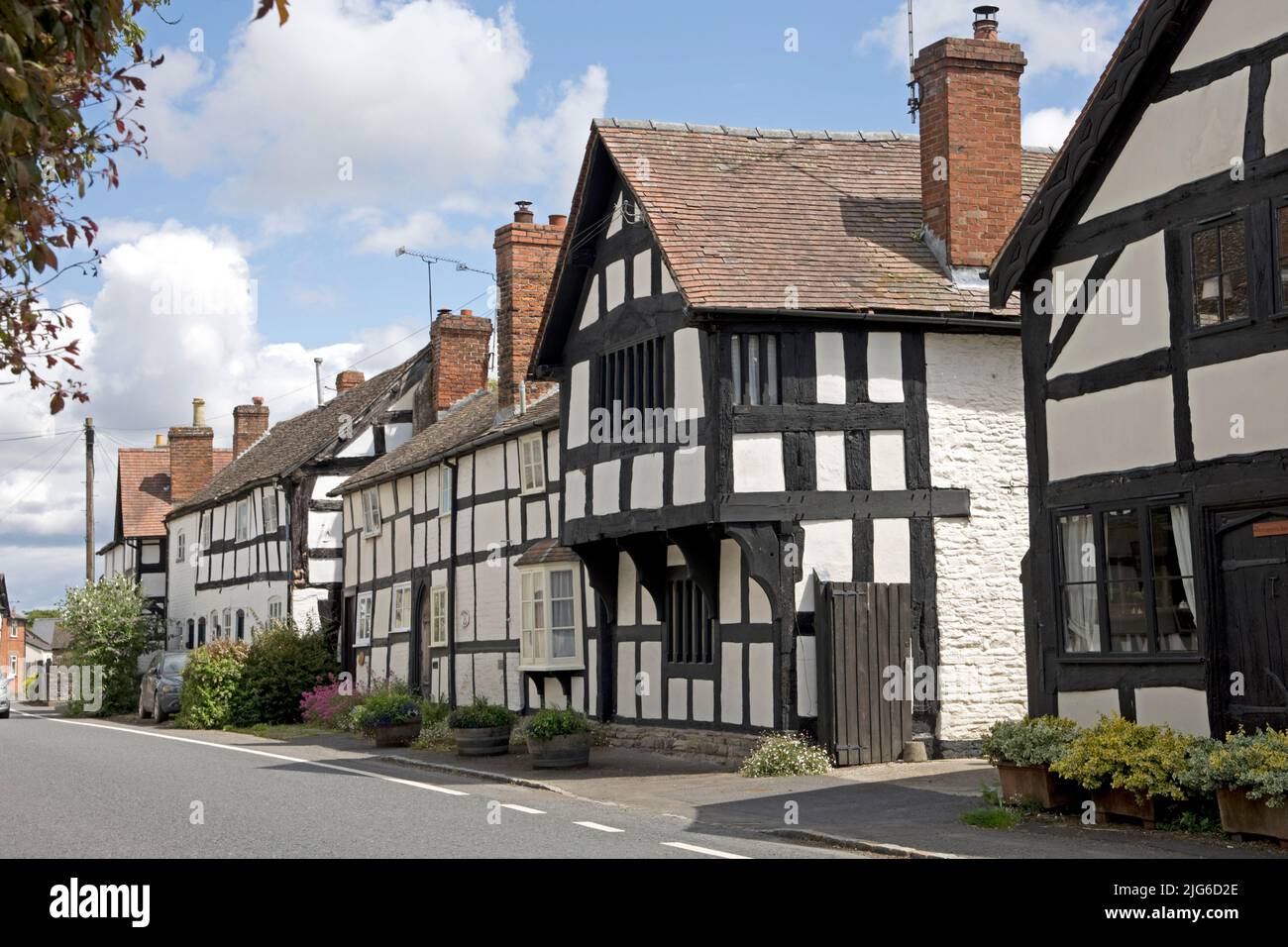 Medieval black and white half timbered houses in the mediaeval village