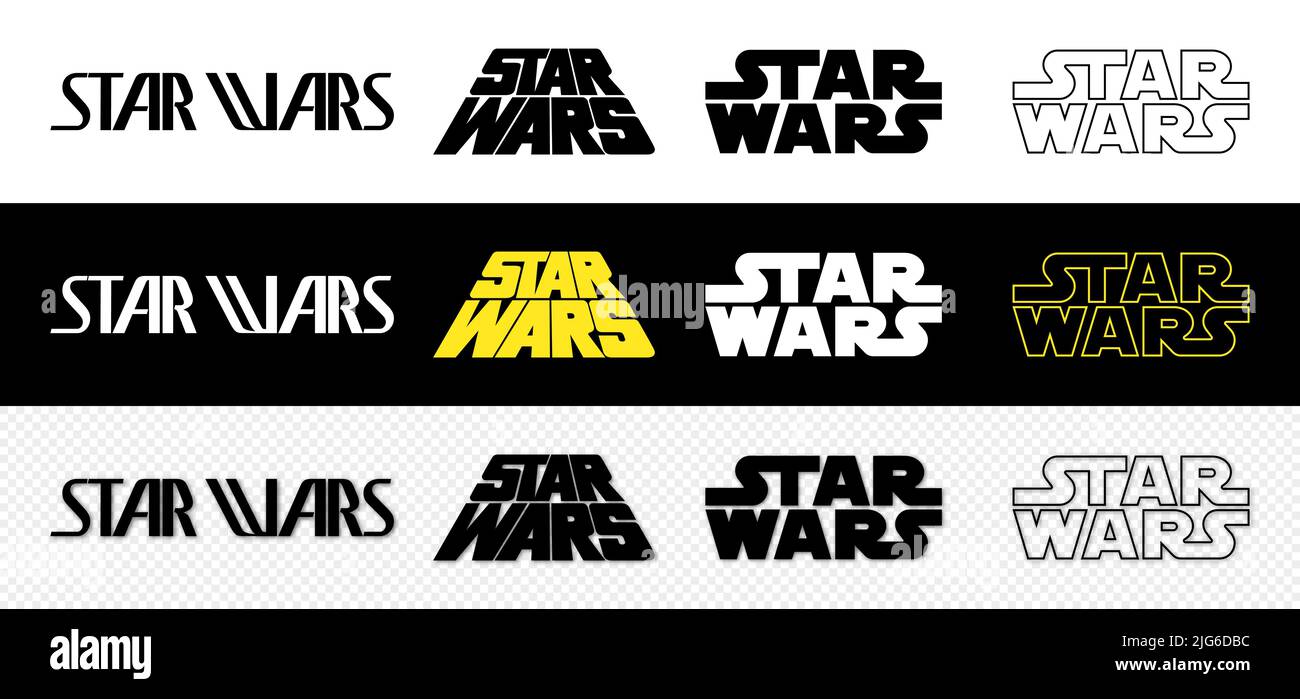 Evolution of Star Wars Logo, Vector editorial illustration Stock Vector