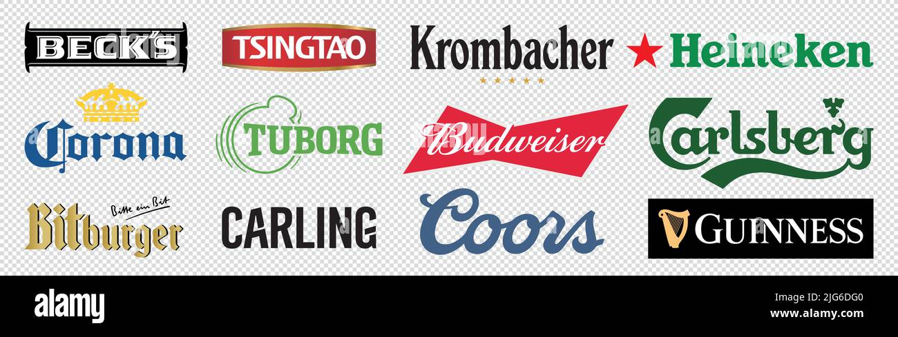 Logo label of famous global Beer brands in vector format Stock Vector