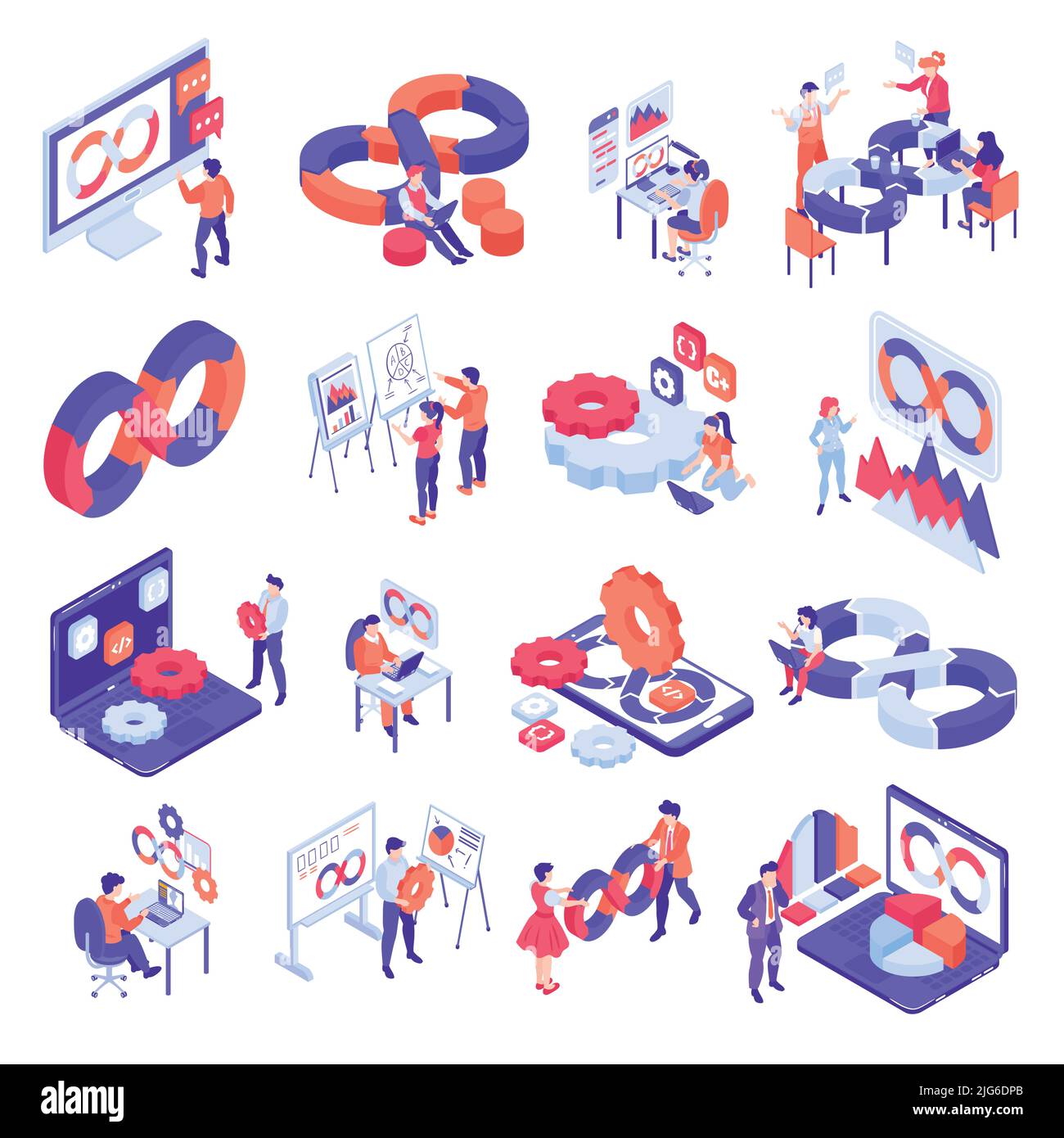 Isometric set with infinity symbol devops engineers working on ...