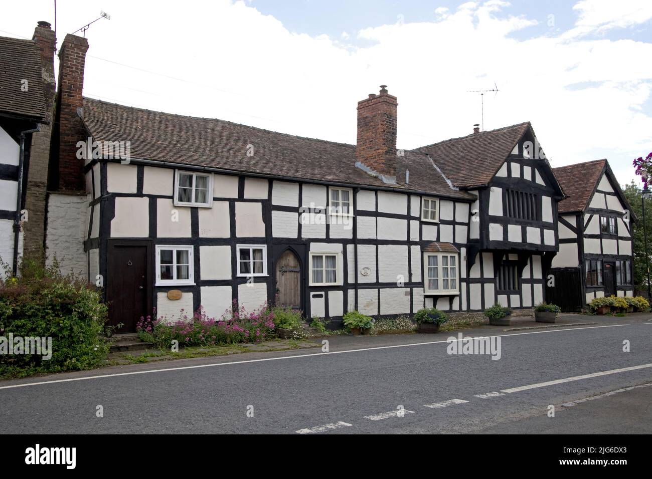 Medieval black and white half timbered houses in the mediaeval village