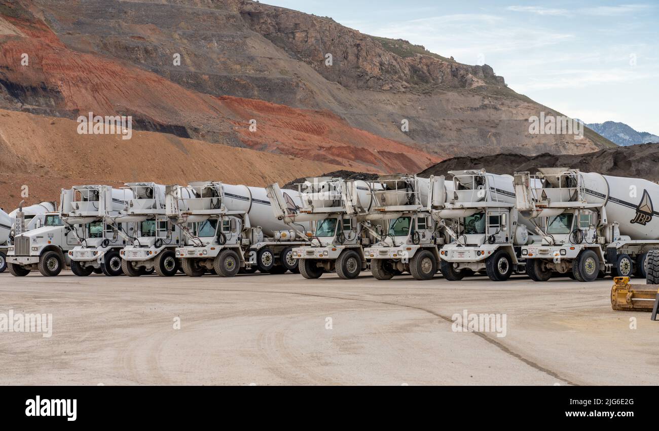 A line of cement trucks at a cement plant in Utah Stock Photo Alamy