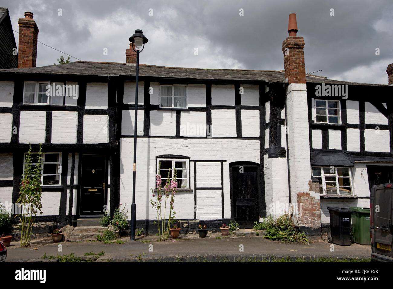 Medieval black and white half timbered houses in the mediaeval village