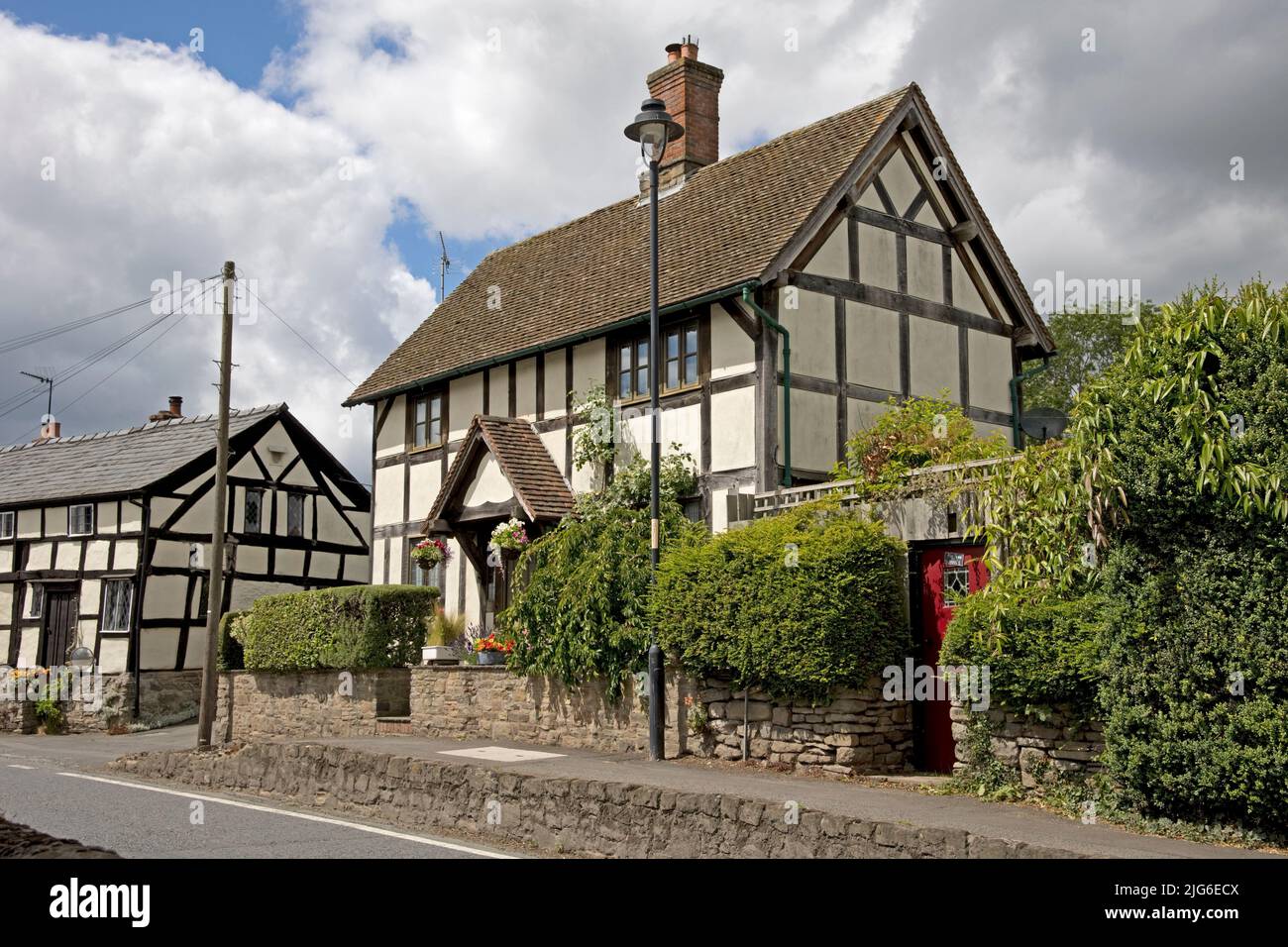 Medieval black and white half timbered houses in the mediaeval village