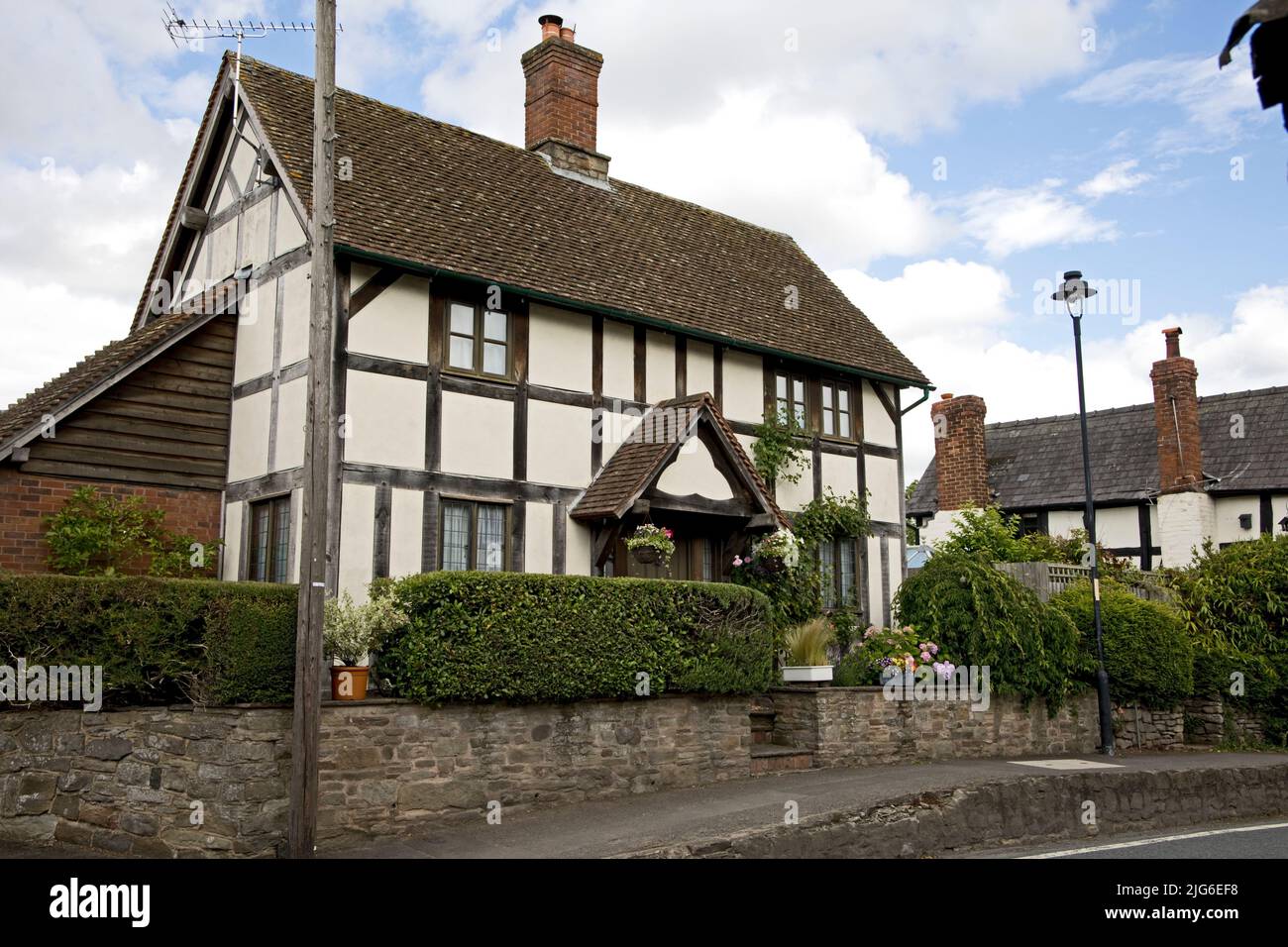 Medieval black and white half timbered houses in the mediaeval village