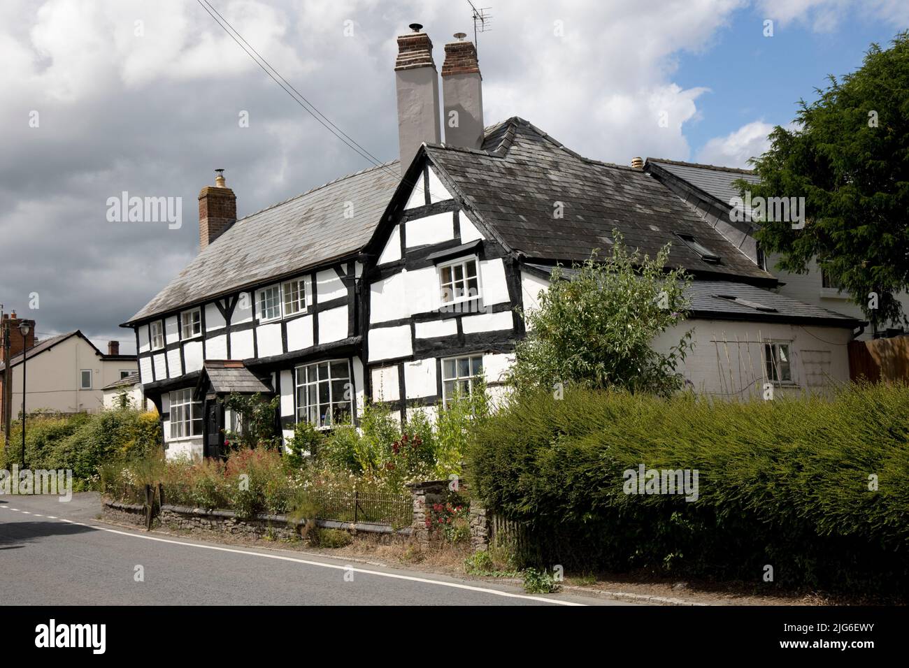 Medieval black and white half timbered houses in the mediaeval village