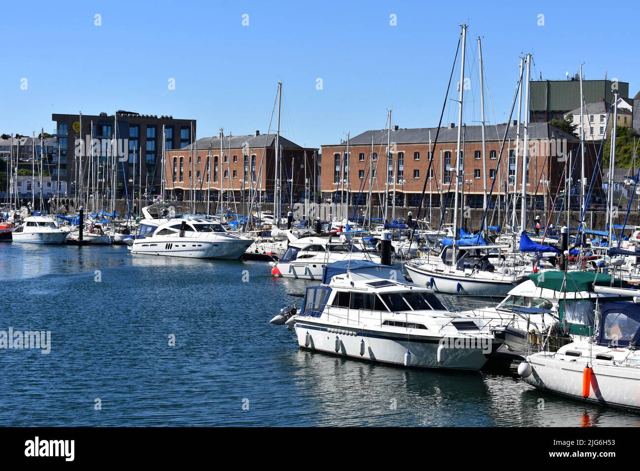 View across Milford marina towards Nelson Quay, Milford Haven