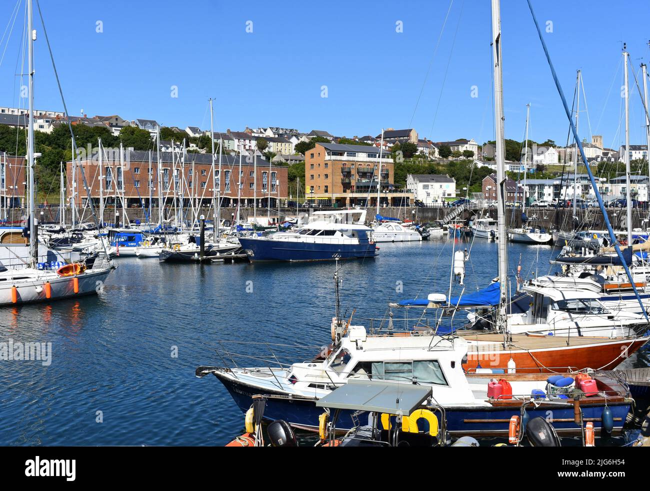 View across Milford marina towards Nelson Quay, Milford Haven