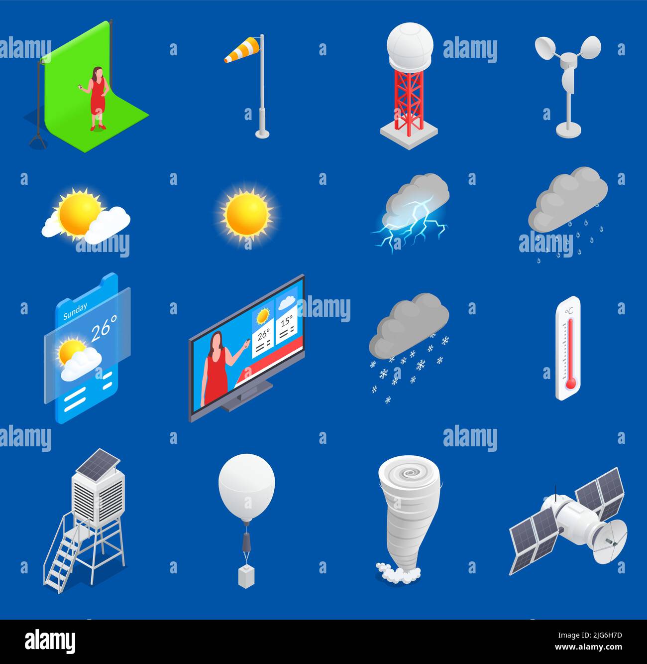 Meteorology isometric set with 3d icons of meteorological equipment