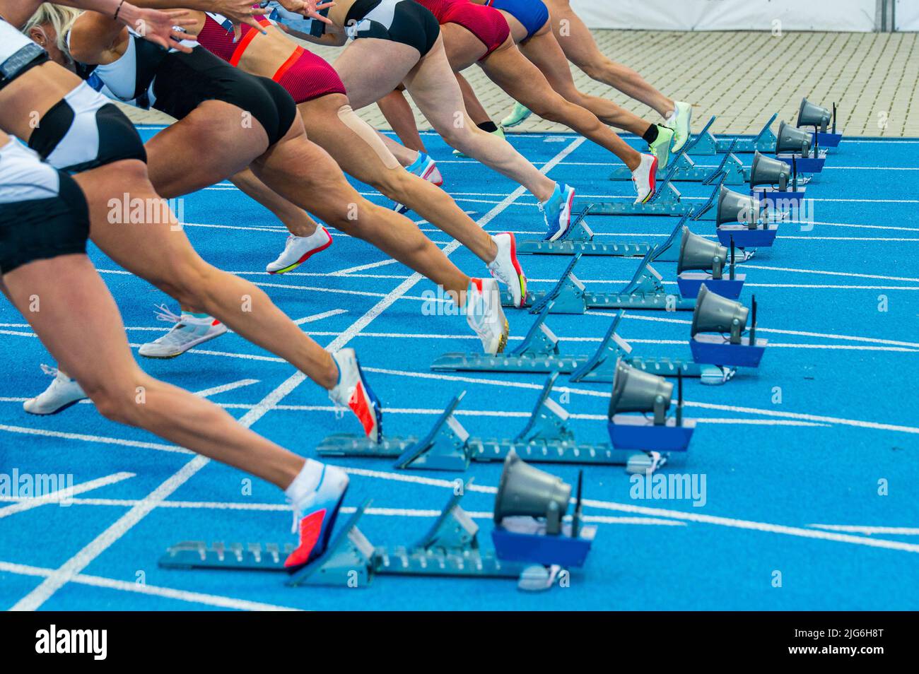 Start of the sprint. Running photo from the Track and Field event