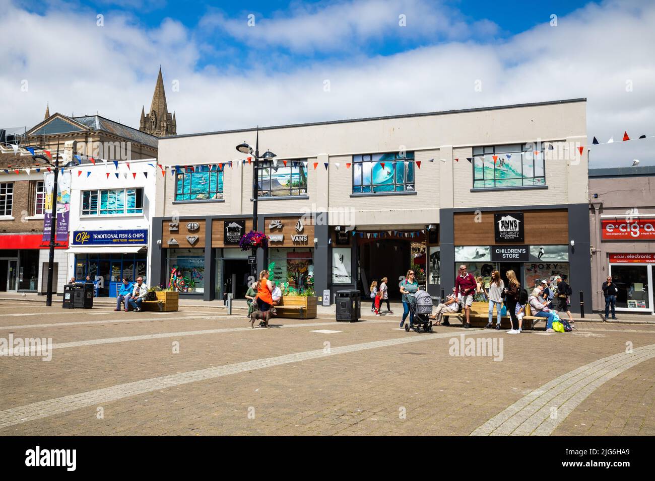 Sunshine over shops in Lemon Quay, Truro, Cornwall,uk Stock Photo Alamy
