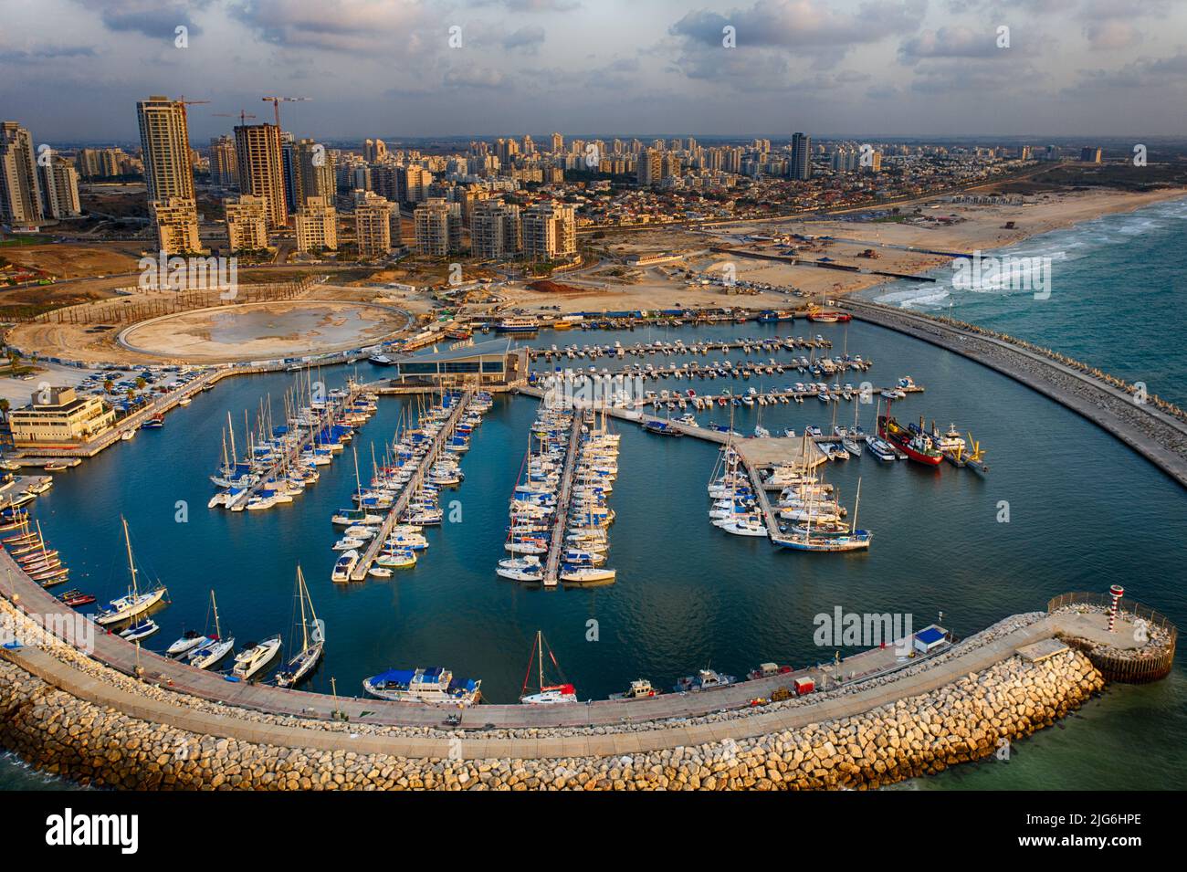 Aerial view of the Blue Marina Yacht club and Marina in Ashdod, Israel