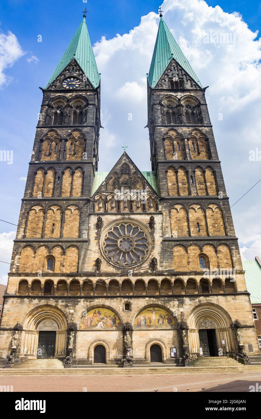 Front facade of the historic Dom church in Bremen, Germany Stock Photo