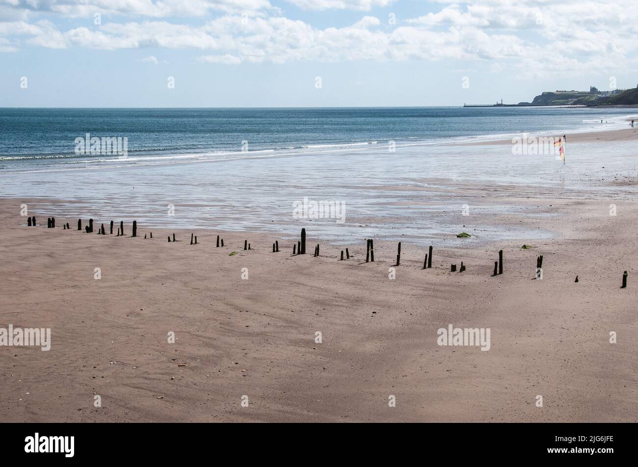 Around the UK - Timber Groynes, Sandsend Beach, North Yorkshire, UK Stock Photo