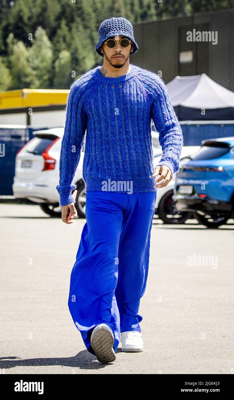 Spielberg, Austria. 08/07/2022, SPIELBERG - Lewis Hamilton (Mercedes) arrives for 1st practice session ahead of the F1 Austrian Grand Prix at the Red Bull Ring on July 8, 2022 in Spielberg, Austria. ANP SEM VAN DER WAL Credit: ANP/Alamy Live News Stock Photo