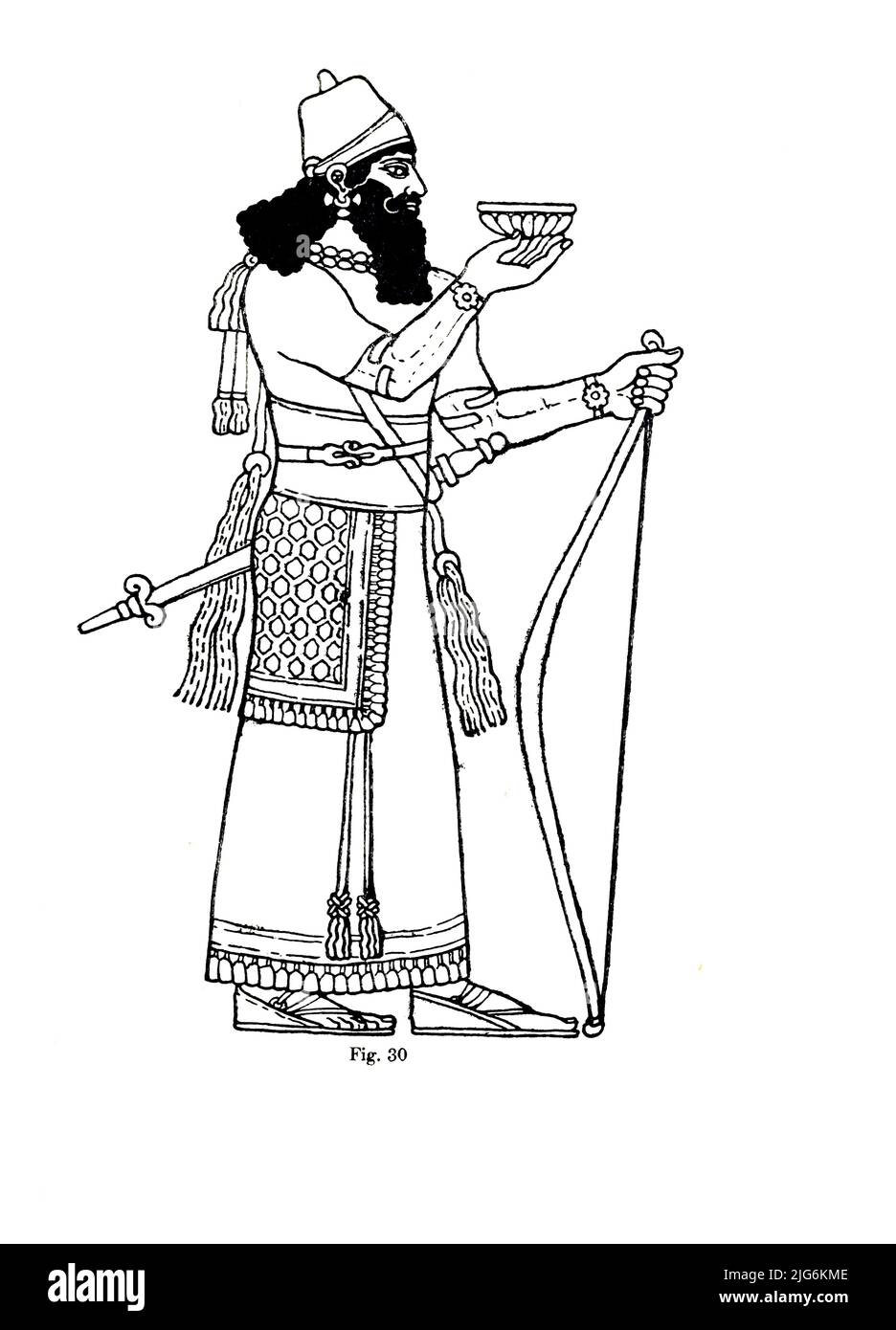 King Assur-nasir-pal (Ninth Century BC) from the book ' Ancient Egyptian, Assyrian, and Persian costumes and decorations ' by Mary Galway Houston and Florence S Hornblower, Publication date 1920 Publisher London : A. & C. Black, limited Stock Photo