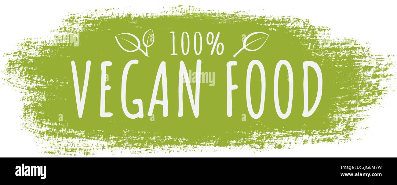 hand drawn green 100 percent VEGAN FOOD label or sign, vector illustration Stock Vector
