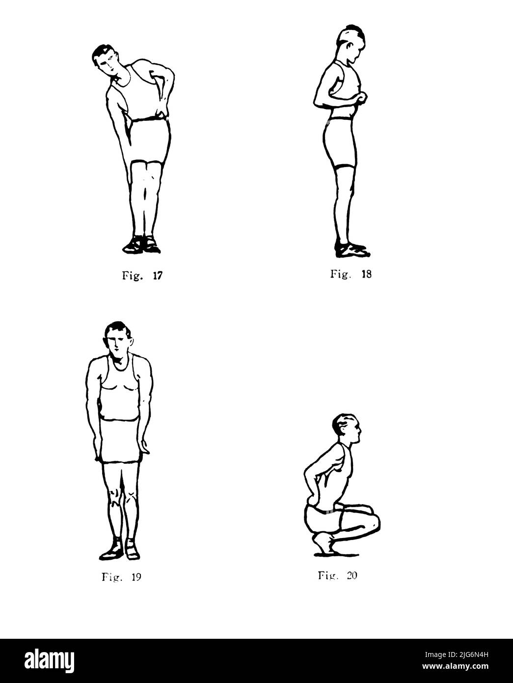 Physical exercises line art from the ' Military Signal Corps manual ' by James Andrew White, Publication date 1918 Publisher New York : Wireless Press, inc. Stock Photo