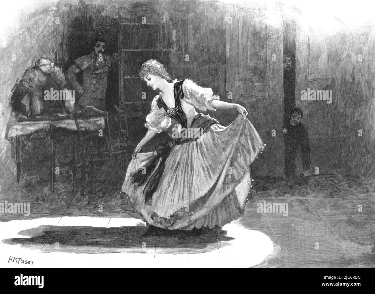 ''The Guards' Burlesque &quot;Fra Diavolo&quot; at the Chelsea Barracks; &quot;Zerlina&quot; (Miss Rose Hawdon) performing the &quot;Shadow Dance&quot;.', 1890. Stock Photo