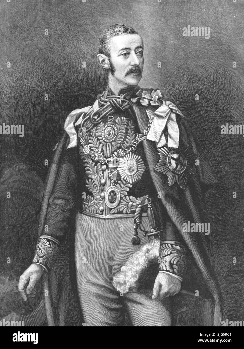 ''His Excellency The Earl of Zetland, Lord Lieutenant of Ireland; In his robes as Grand Master of the Order of St. Patrick', 1890. Stock Photo