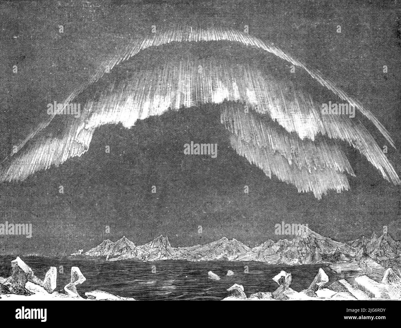 'Aurora in the Polar Basin; A day's sport in the Polar Sea', 1875. From, 'Illustrated Travels' by H.W. Bates. [Cassell, Petter, and Galpin, c1880, London] Stock Photo