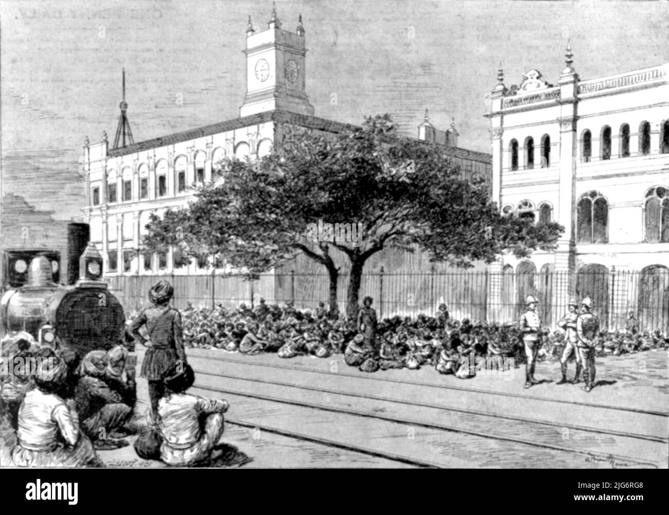 ''The Chin-Lushai Expedition--The Meean Mir Coolie Corps at Calcutta Waiting to be Shipped', 1890. Stock Photo