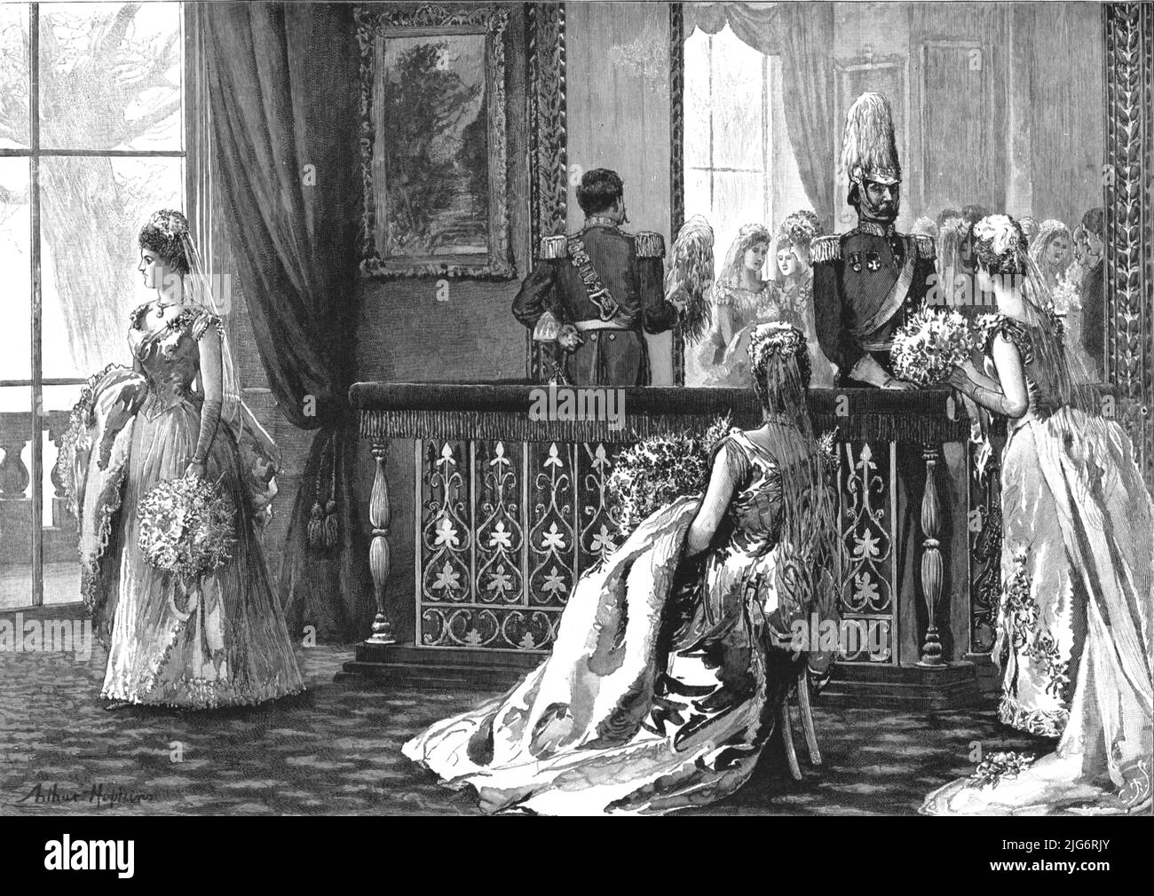''A Drawing-Room at Buchingham Palace -- Waiting in the &quot;Pen&quot; before the presentation to Her Majesty', 1890. Stock Photo