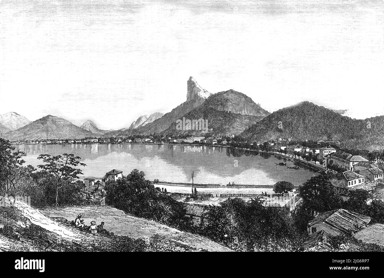 'Botafogo Bay and the Corcovado; Rio De Janeiro and the Organ Mountains', 1875. [Waterfront neighbourhood in Rio, Brazil]. From, 'Illustrated Travels' by H.W. Bates. [Cassell, Petter, and Galpin, c1880, London] Belle Sauvage Works.London E.C. Stock Photo
