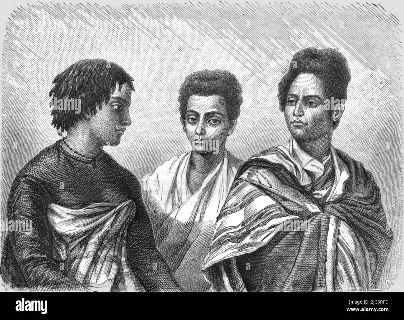 'Hovahs; Recent Explorations in Madagascar', 1875. ['The Hova, or free commoners, were one of the three principal historical castes in the Merina Kingdom of Madagascar']. From, 'Illustrated Travels' by H.W. Bates. [Cassell, Petter, and Galpin, c1880, London] Belle Sauvage Works.London E.C. Stock Photo