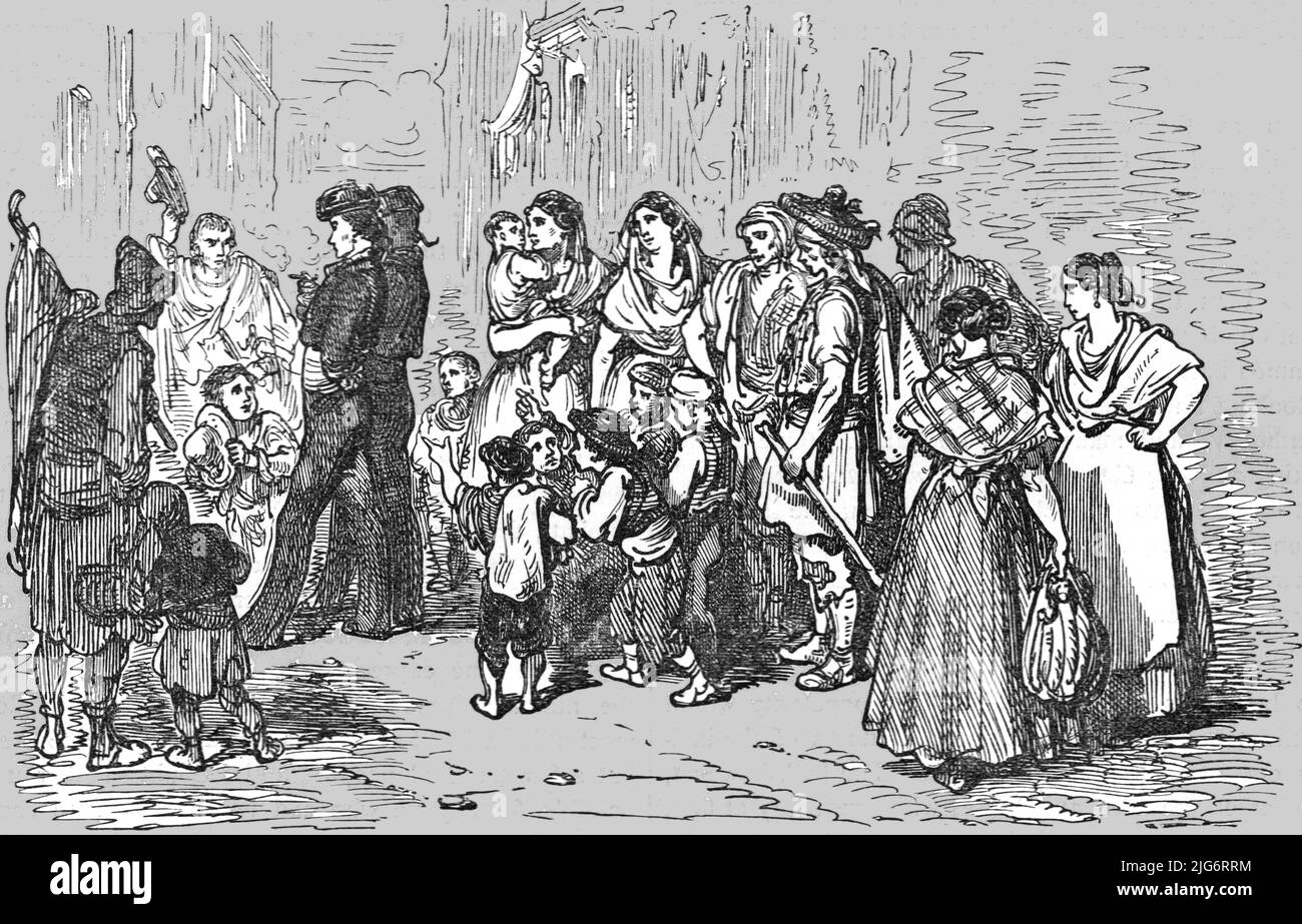 'Toreadors outside the Arena; An Autumn Tour in Andalusia', 1875. [Bullfighters in souther Spain]. From, 'Illustrated Travels' by H.W. Bates. [Cassell, Petter, and Galpin, c1880, London] Belle Sauvage Works.London E.C. Stock Photo