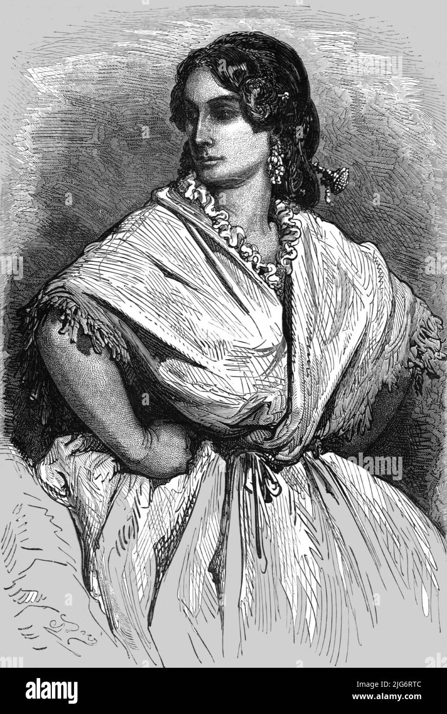 'Young Woman of Valencia; An Autumn Tour in Andalusia', 1875. [Spanish woman]. From, 'Illustrated Travels' by H.W. Bates. [Cassell, Petter, and Galpin, c1880, London] Belle Sauvage Works.London E.C. Stock Photo
