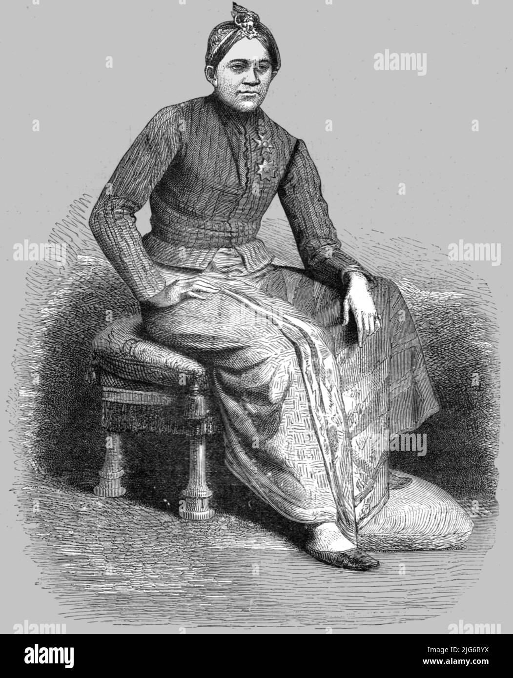 'The Sultan of Djokojokkarta, Java; A Visit to Borneo', 1875. [Possibly a portrait of Sri Sultan Hamengkubuwono VI, sixth sultan of Yogyakarta]. From, 'Illustrated Travels' by H.W. Bates. [Cassell, Petter, and Galpin, c1880, London] Belle Sauvage Works.London E.C. Stock Photo