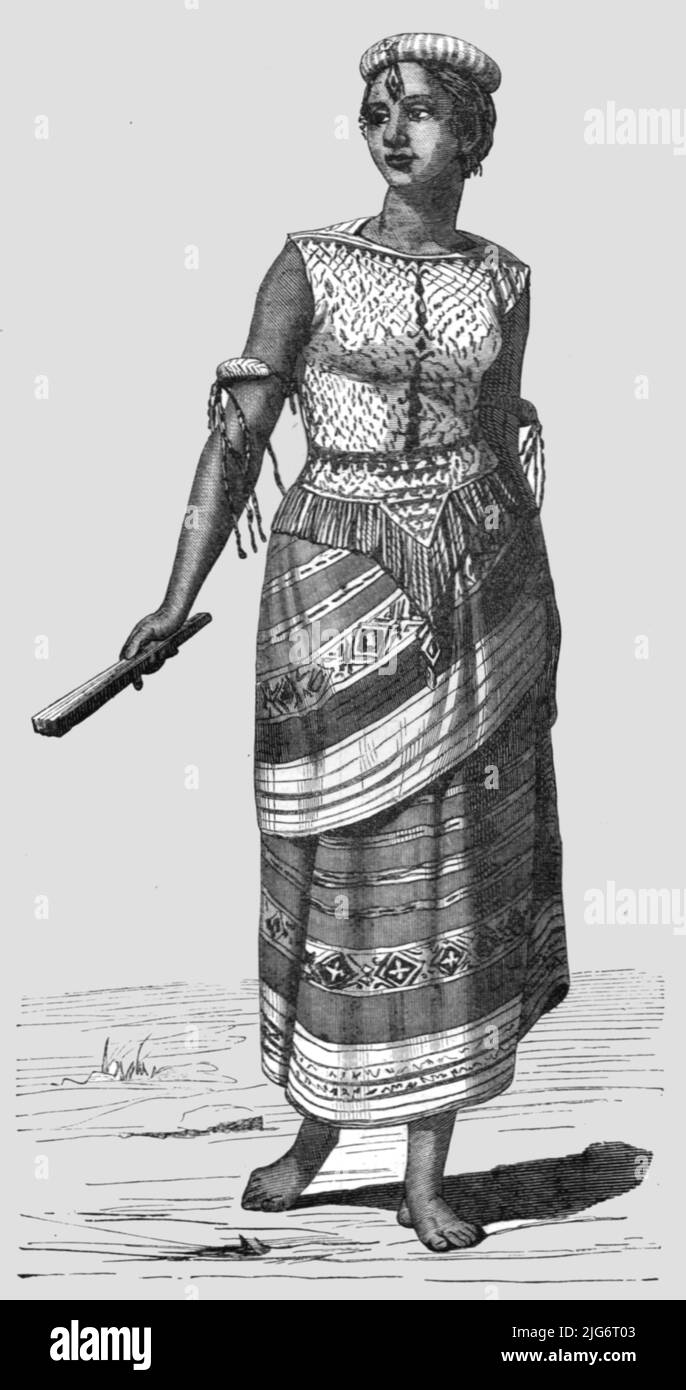 'Woman of the Isle of Koti, Borneo; A Visit to Borneo', 1875. From, 'Illustrated Travels' by H.W. Bates. [Cassell, Petter, and Galpin, c1880, London] Belle Sauvage Works.London E.C. Stock Photo