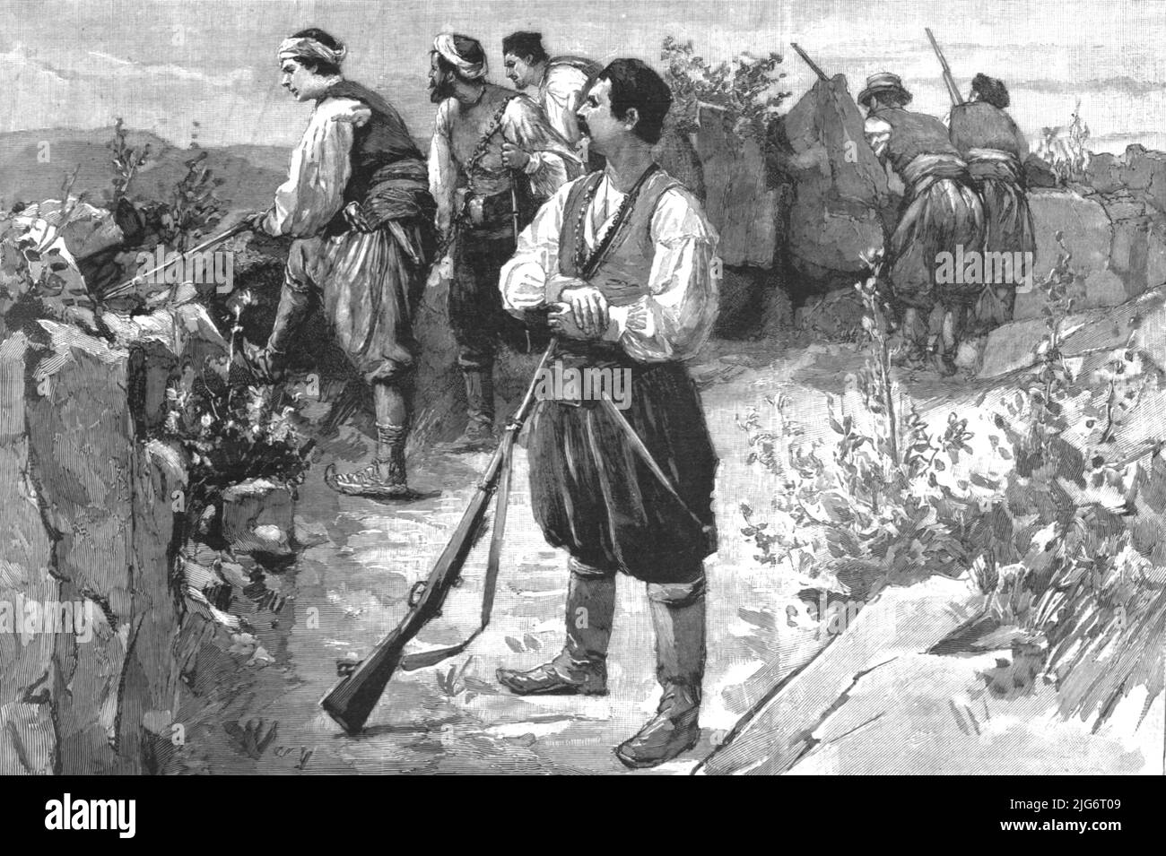 'The Troubles in Crete--Insurgents in a mountain fastness on the look-out for the Turkish troops', 1890. From &quot;The Graphic. An Illustrated Weekly Newspaper&quot;, Volume 41. January to June, 1890. Stock Photo