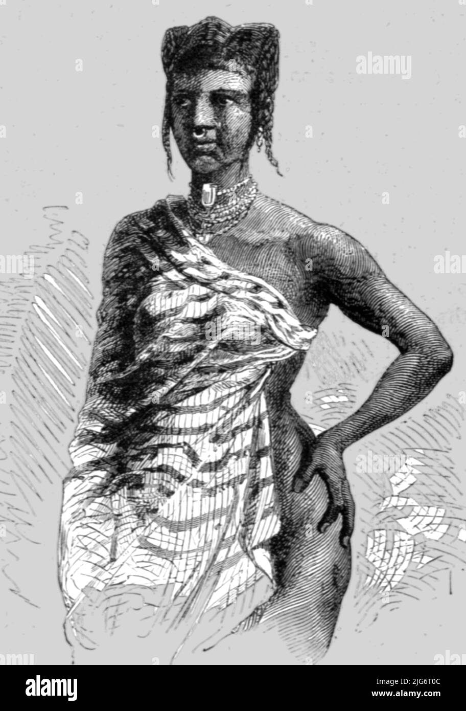 'A Mahe Woman of Ampasim; An Excursion in Dahomey', 1871. [Woman from what is now Benin in West Africa]. From, 'Illustrated Travels' by H.W. Bates. [Cassell, Petter, and Galpin, c1880, London] Belle Sauvage Works.London E.C. Stock Photo
