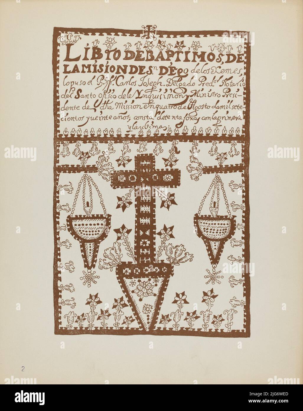 Plate 2 Jemez Book of Baptisms From Portfolio "Spanish Colonial Designs of New Mexico", 1935/