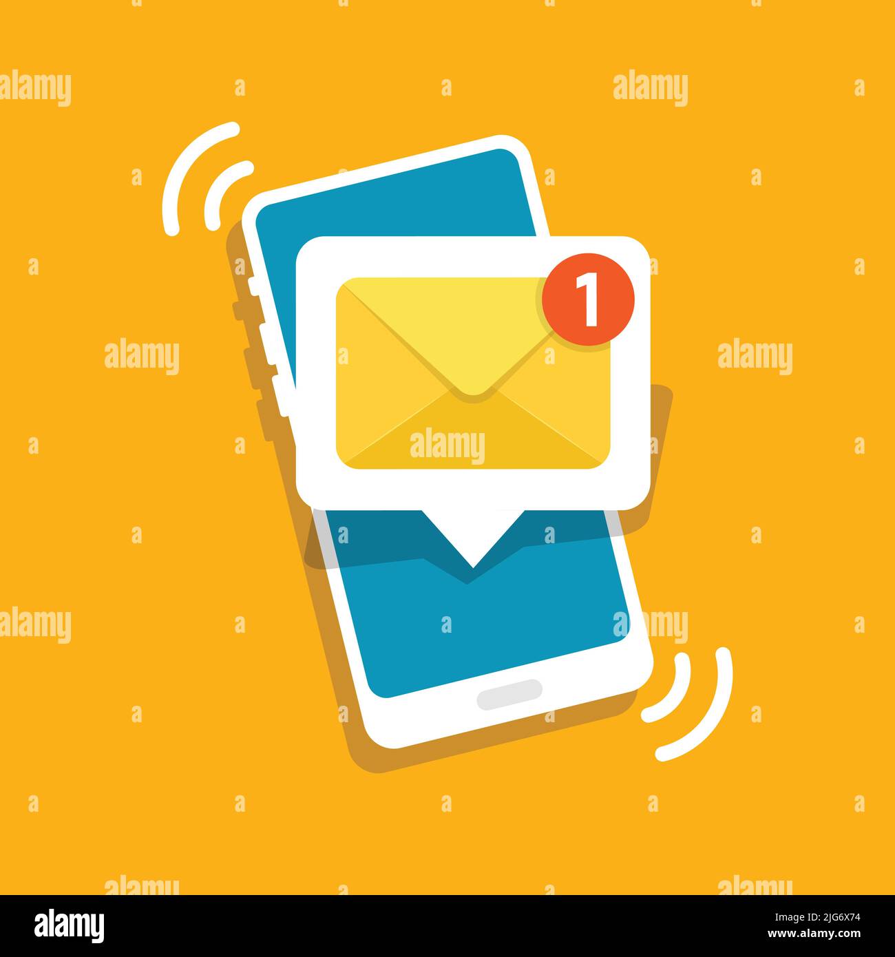 Hand holding smartphone icon in flat style. Incoming message vector ...
