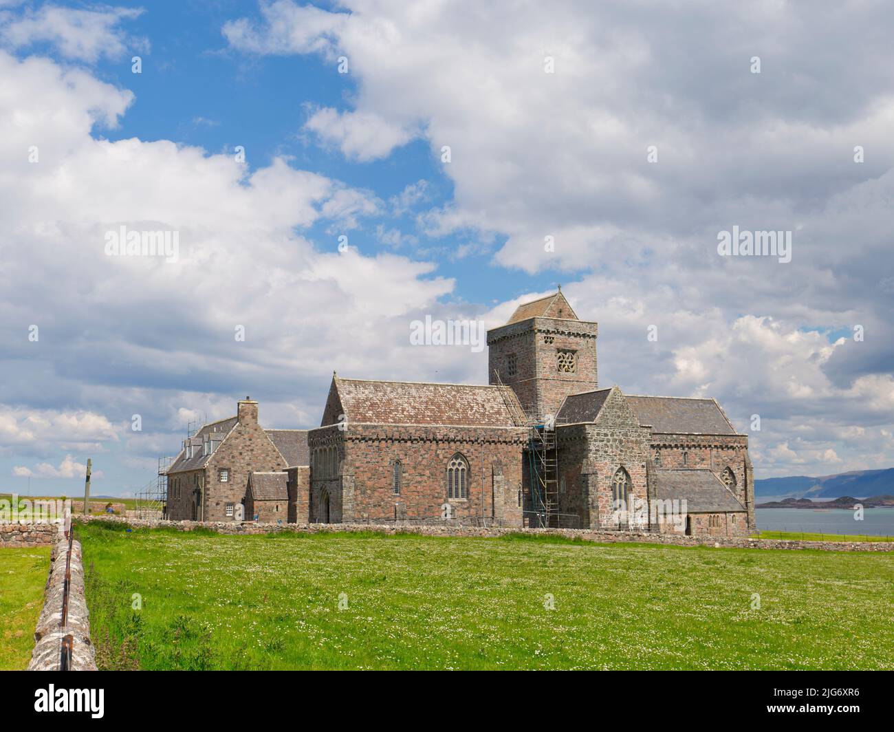 Iona Abbey from the south, Isle of Iona, Inner Hebrides Stock Photo