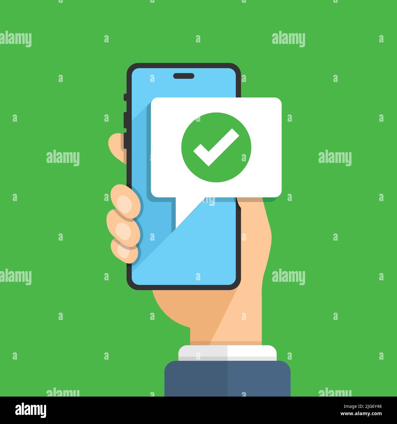 Phone notifications icon in flat style. Smartphone with check mark in ...