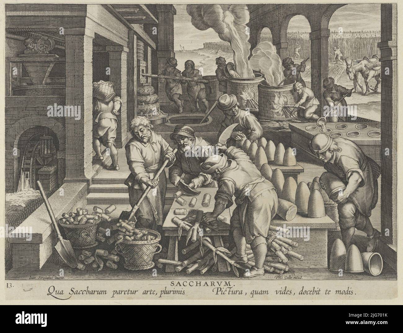 New Inventions of Modern Times [Nova Reperta], The Invention of Sugar Refinery, plate 13, ca. 1600. Stock Photo