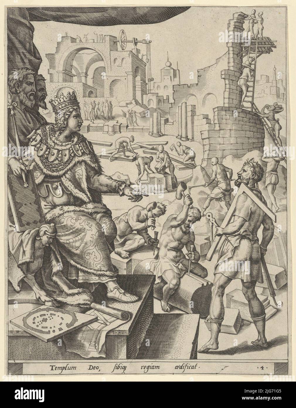 Solomon Building the Temple, from The Story of Solomon, 1554. Stock Photo