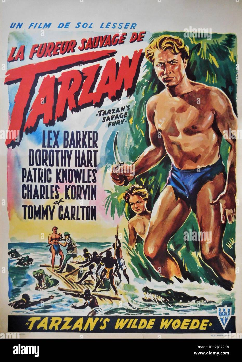 LEX BARKER and TOMMY CARLTON in TARZAN'S SAVAGE FURY 1952 director CY ENFIELD based on the character created by Edgar Rice Burroughs Sol Lesser Productions / RKO Radio Pictures Stock Photo